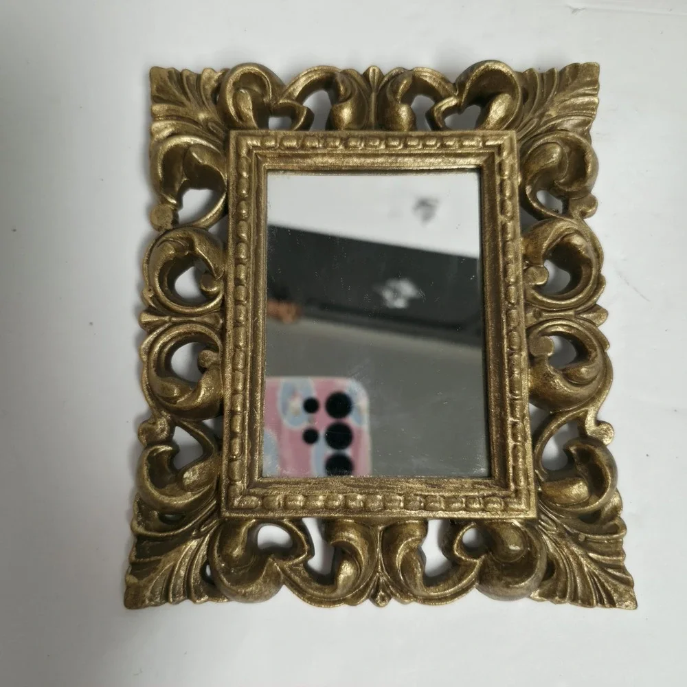 Vintage TMC Gold Filigree Ornate Small Accent Mirrors Set of 2 Baroque Tuscan